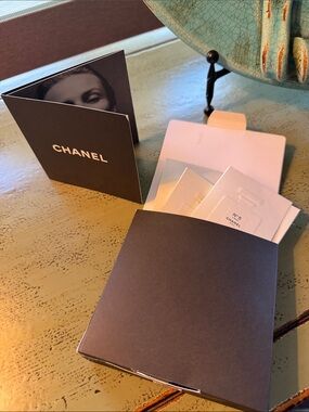 Chanel box with pamphlet and (3) N*5 Leau Chanel EAU DE TOILETTE sample sprays